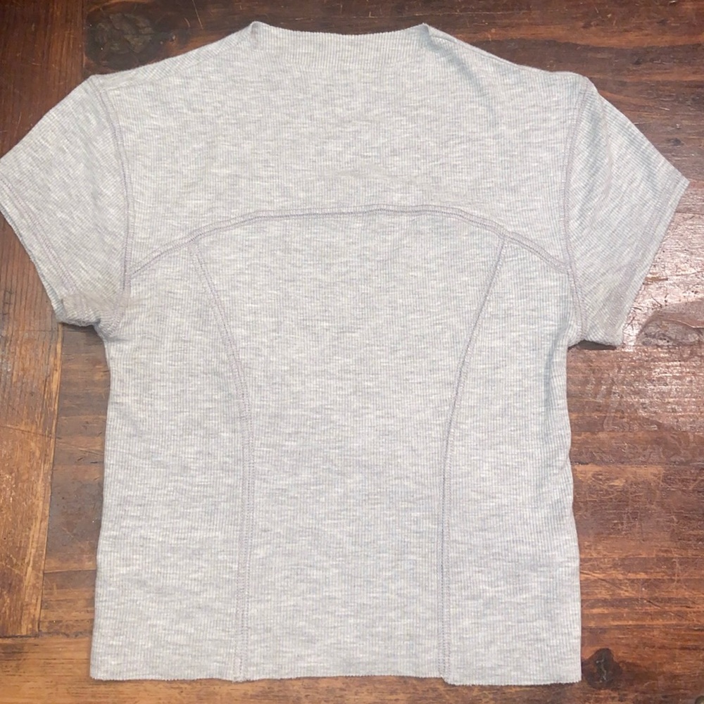 Joah Brown Grey Contrast Stitch Crop Tee